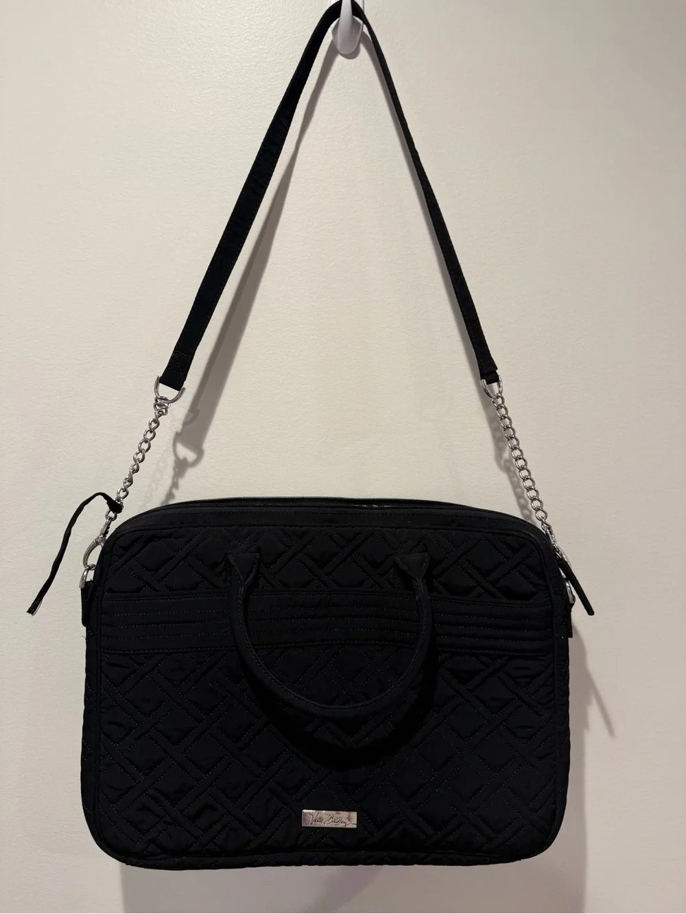 Vera Bradley Classic Black Quilted Laptop Crossbody Messenger Bagy Work Tote